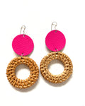 Coastal Vibes Rattan Hoops Hot Pink Leather